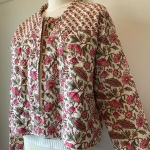 Floral Pink and Cream Women's Quilted Cotton Jacket